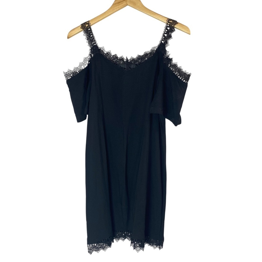 VALENTINO Black Lace Trim Cold-Shoulder Short Dress | Staff International Size M